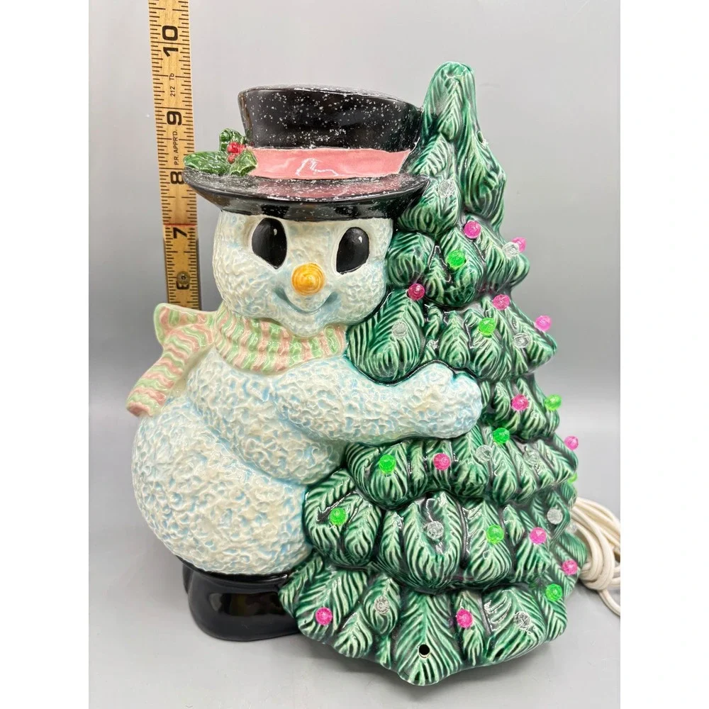 Ceramic Snowman Hugging Christmas Tree Light Up Decoration Holiday Decor‎
